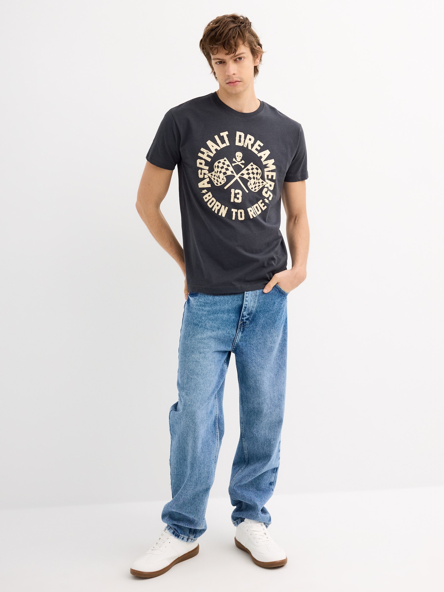Camiseta de manga curta Asphalt dreamers cinza escuro vista meia frontal