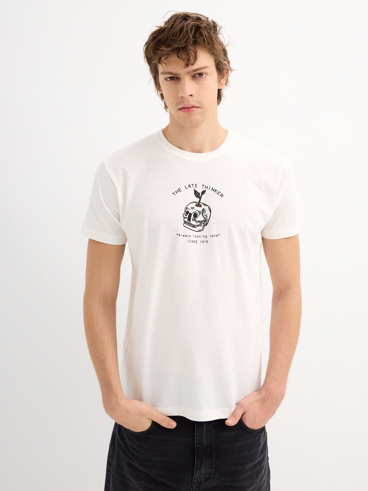 Camiseta manga corta The late thinker blanco roto vista media frontal