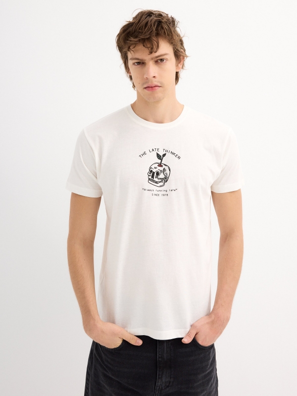 Camiseta de manga curta The late thinker off white vista meia frontal