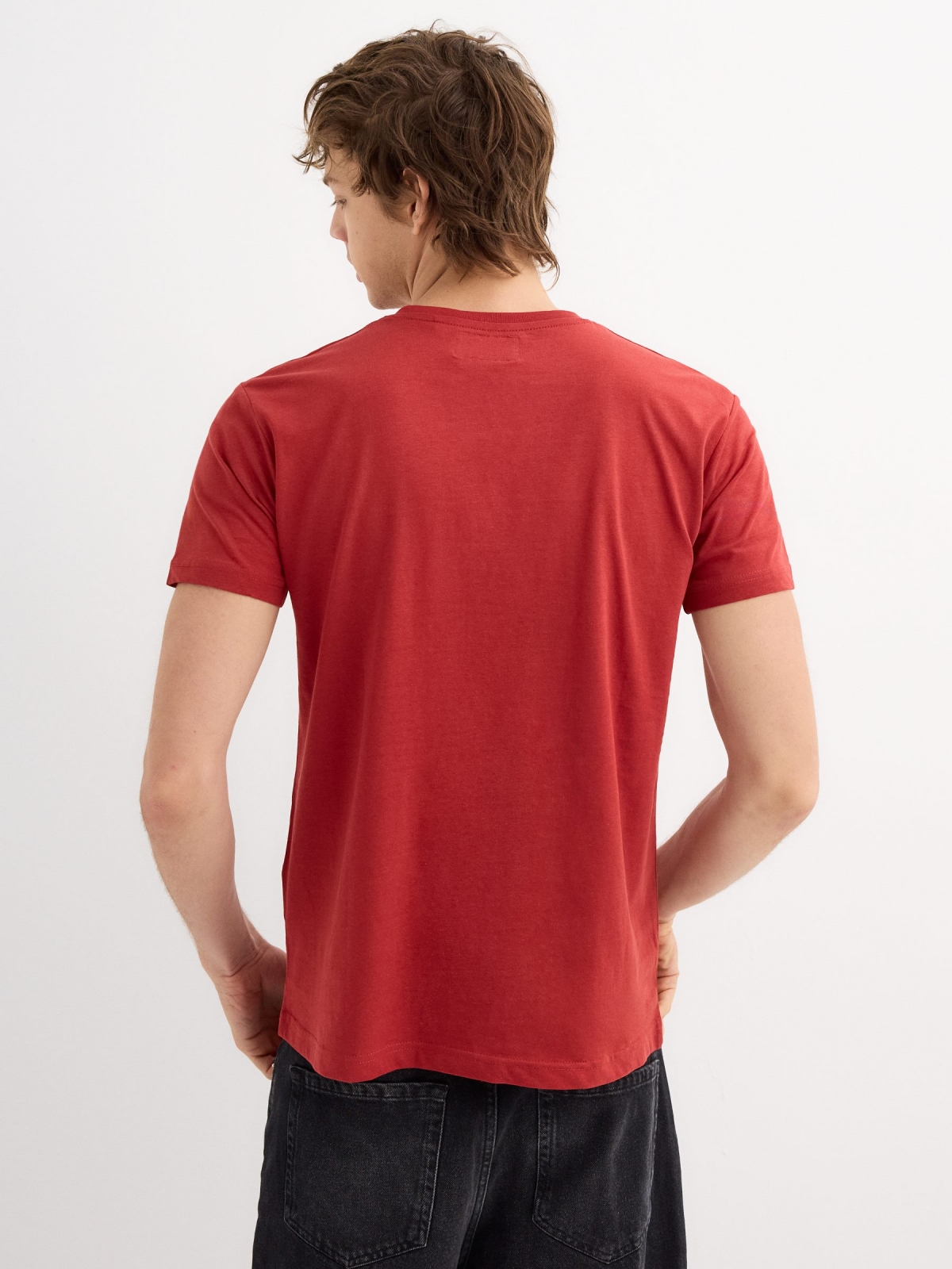 Short sleeve Savage t-shirt brick red middle back view