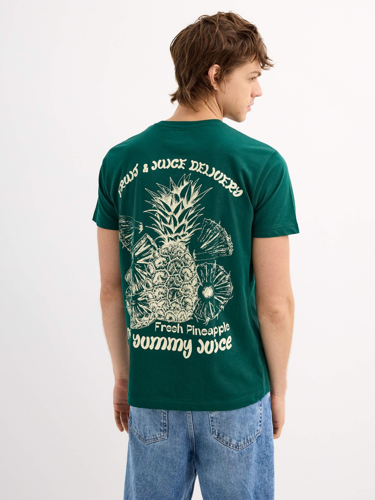 Short sleeve Pineapple t-shirt dark green middle back view