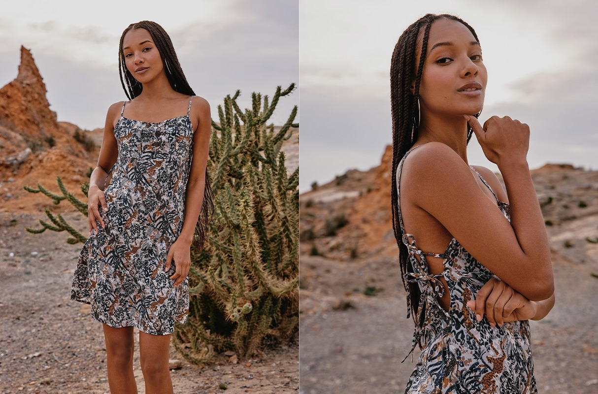 Vestido mini animal print multicolor vista tres cuartos frontal