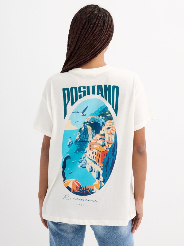 Camiseta de manga curta Positano off white vista meia traseira