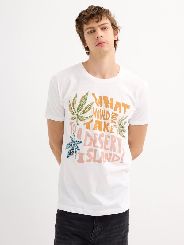 Camiseta de manga curta Desert Island branco vista meia frontal