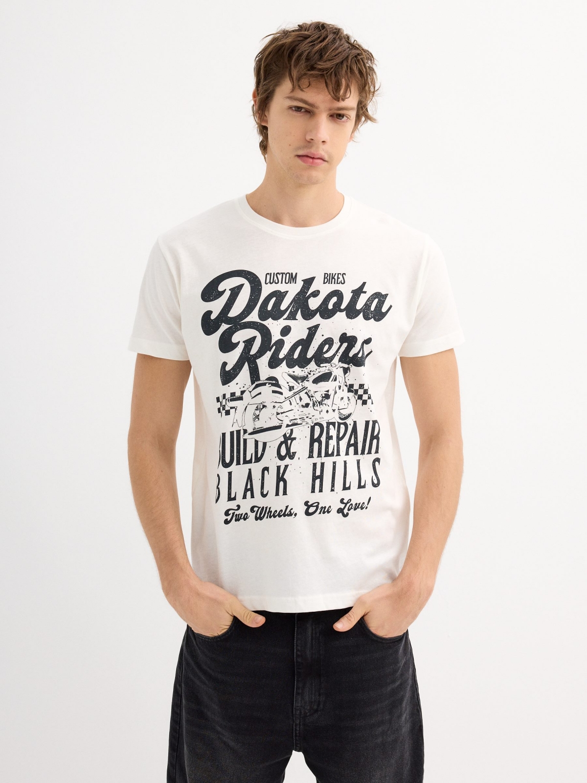 Camiseta manga corta Dakota riders blanco roto vista media frontal