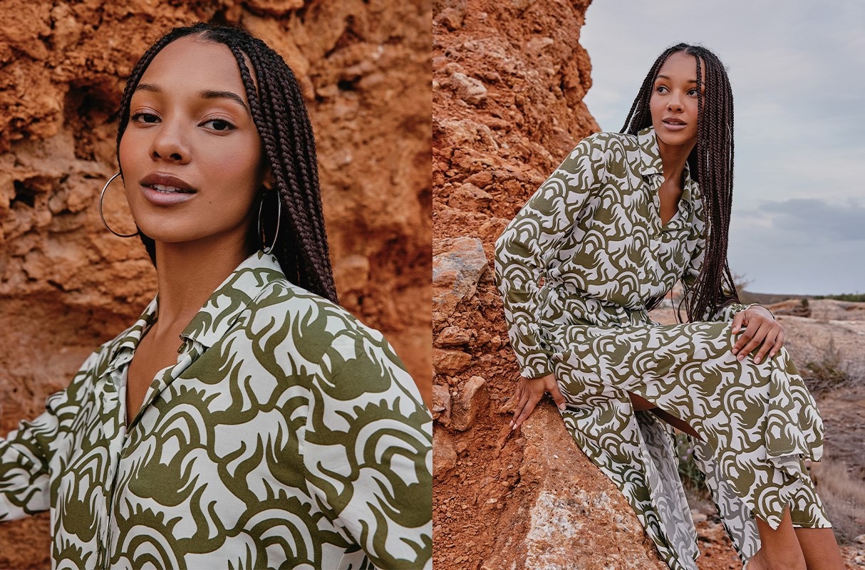 Vestido camisero maxi estampado