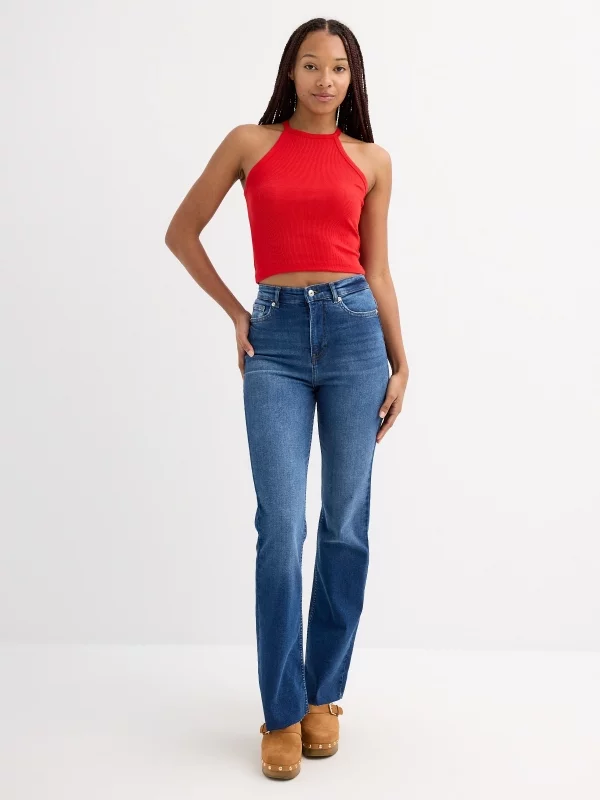 Top halter canalé rojo intenso vista general frontal