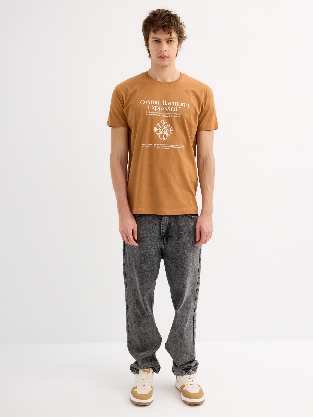 Short sleeve t-shirt Cosmic Harmony light brown general front view