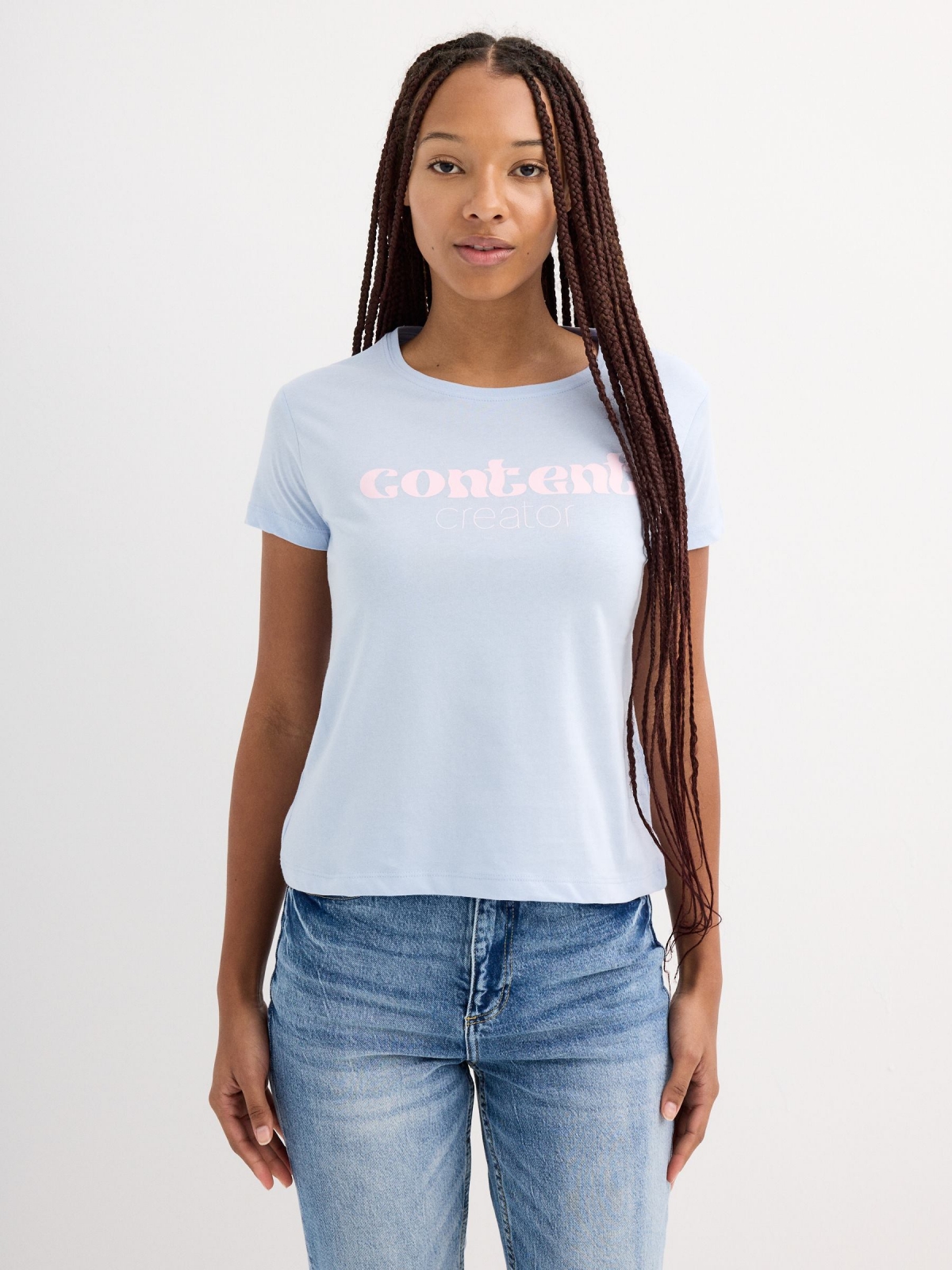 Short sleeve crop top Content Creator light blue middle front view