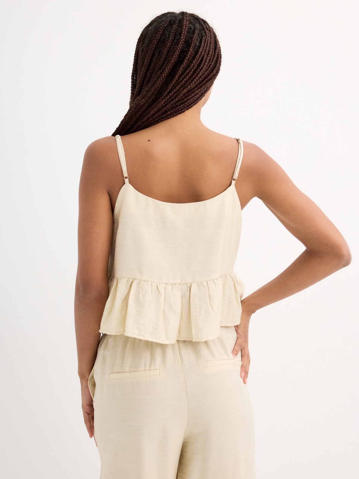 Sandy ruffled strap top sand middle back view