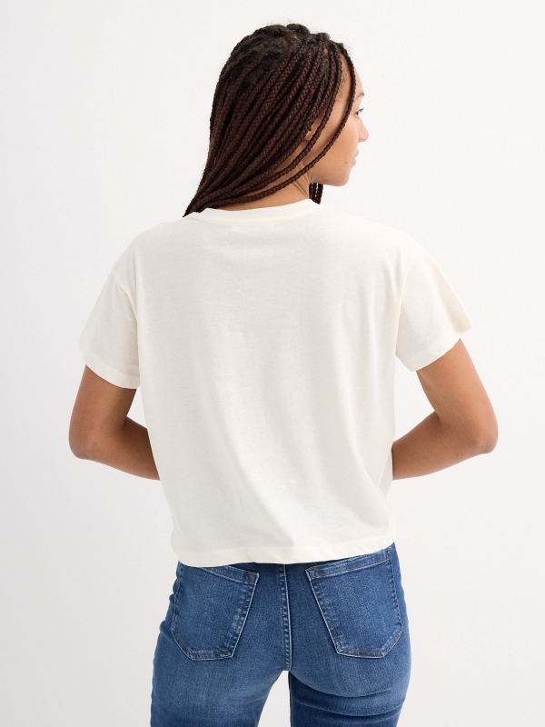 Camiseta crop manga corta Michigan blanco roto vista media trasera