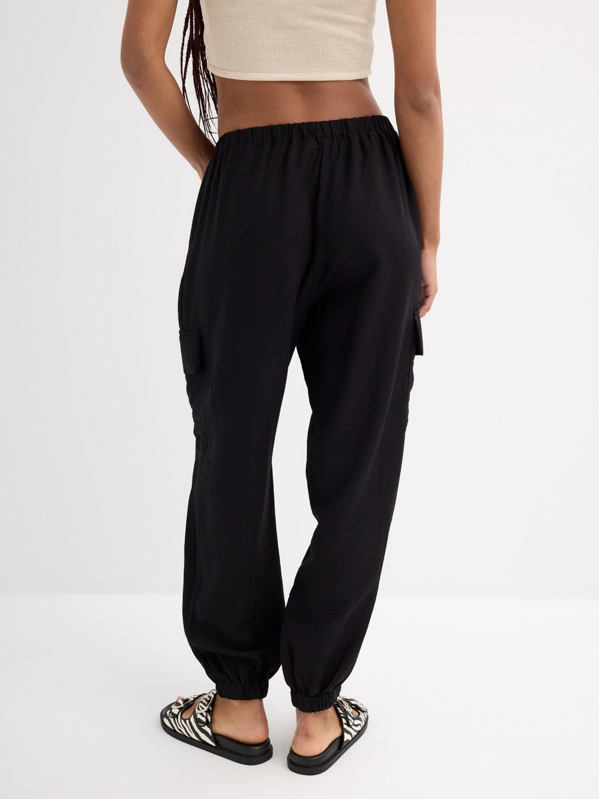 Viscose cargo pants black middle back view