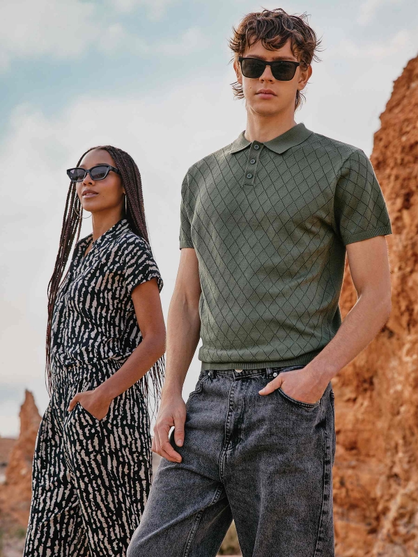  Short sleeve diamond knit t-shirt green