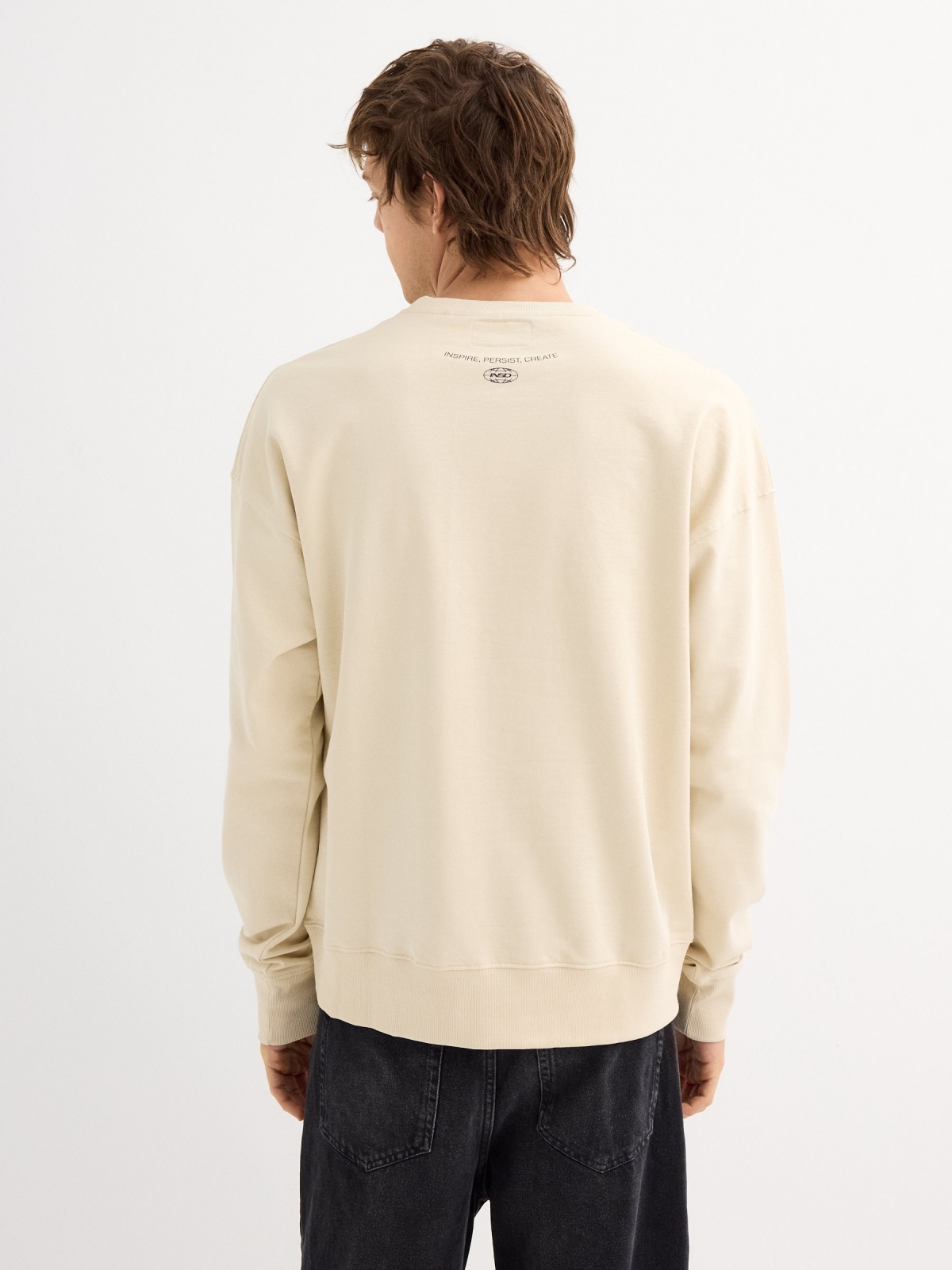 Sweatshirt without hood fleece sand middle back view