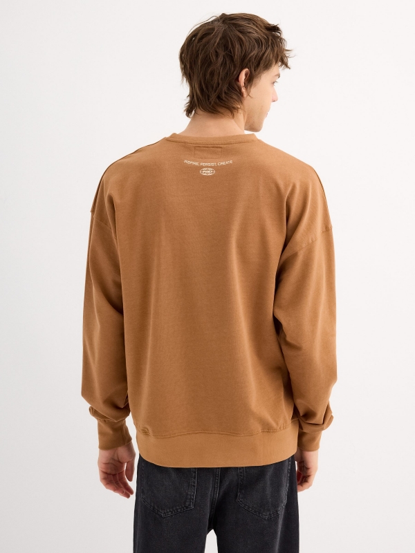 Sweatshirt without hood fleece light brown middle back view