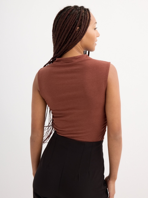 Ruched sleeveless top chocolate middle back view