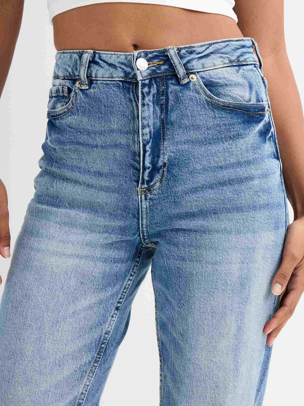 Jeans mãe azul escuro azul escuro vista detalhe