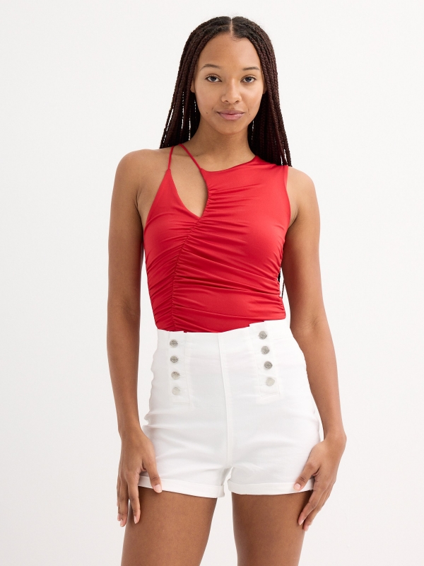 High-waisted button shorts white middle front view