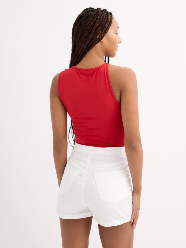 High-waisted button shorts white middle back view