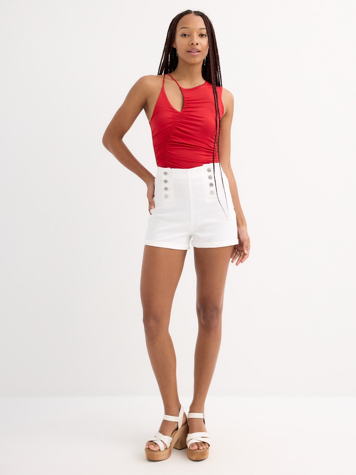 High-waisted button shorts white general front view