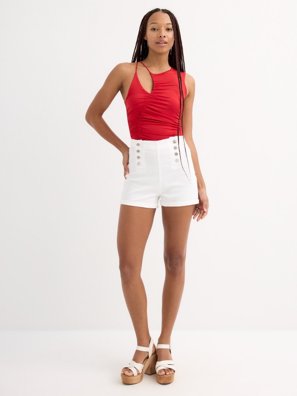 High-waisted button shorts white general front view