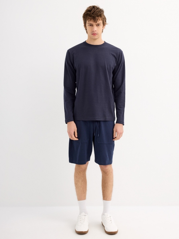 Long sleeve striped texture shirt navy general front view