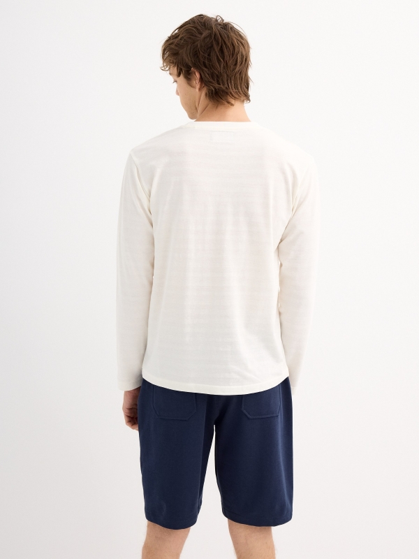 Long sleeve striped texture shirt off white middle back view