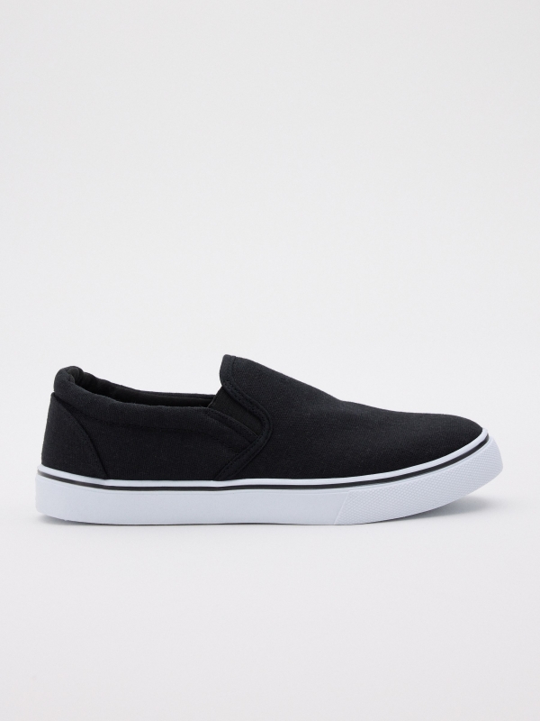 Black canvas slip-on sneaker black profile view