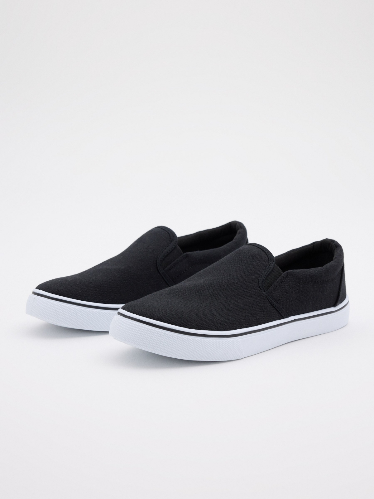 Black canvas slip-on sneaker black 45º front view