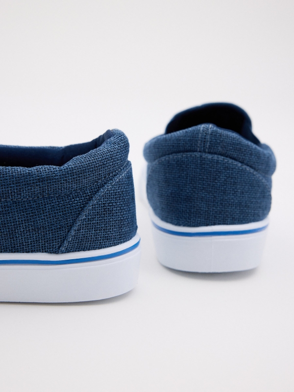 Blue canvas slip-on sneaker indigo blue detail view