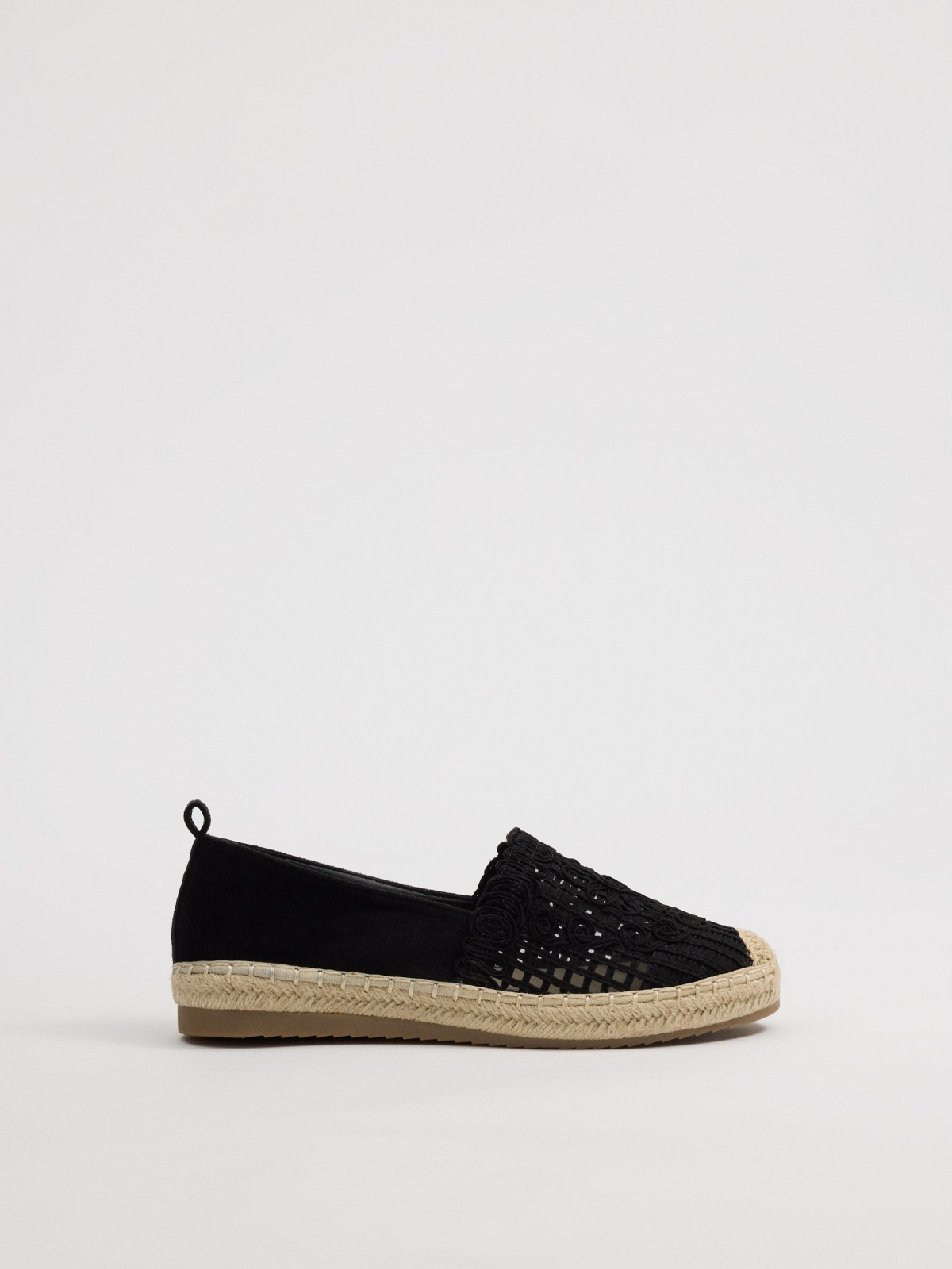 Black embroidered espadrilles black profile view