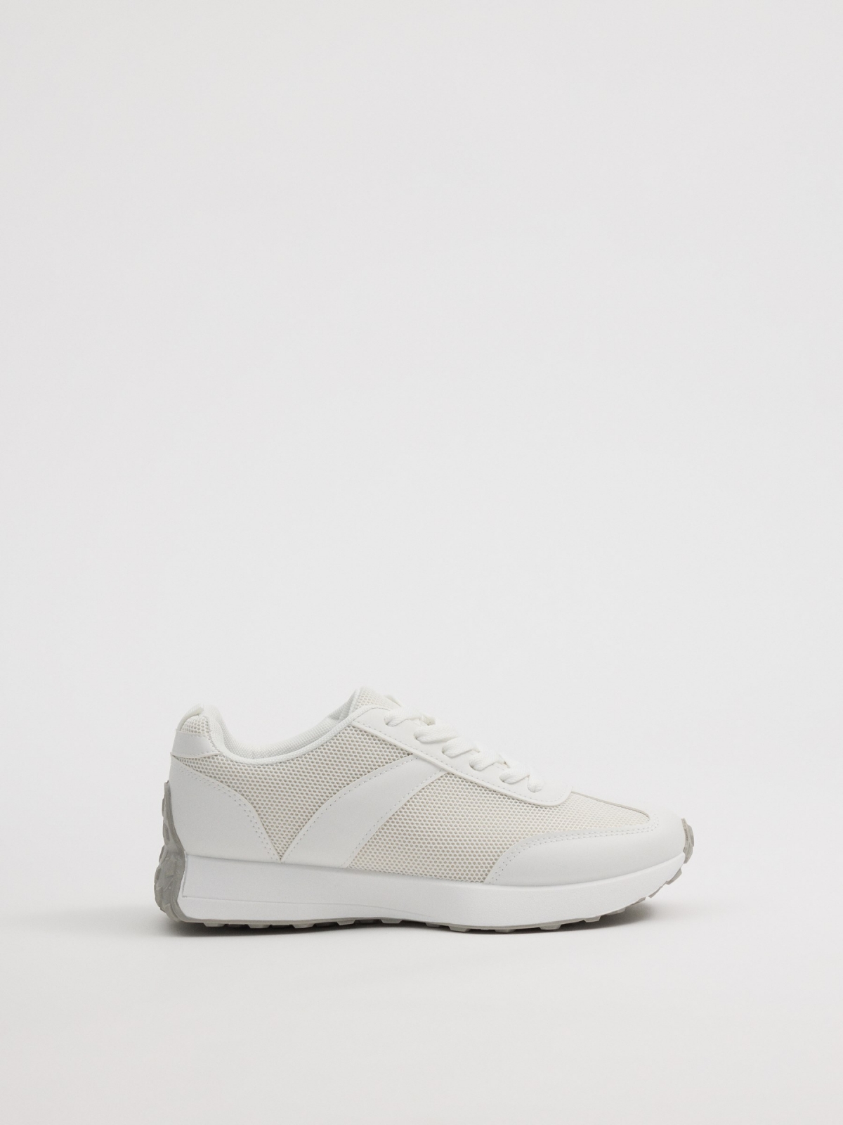 White casual running sneakers white profile view