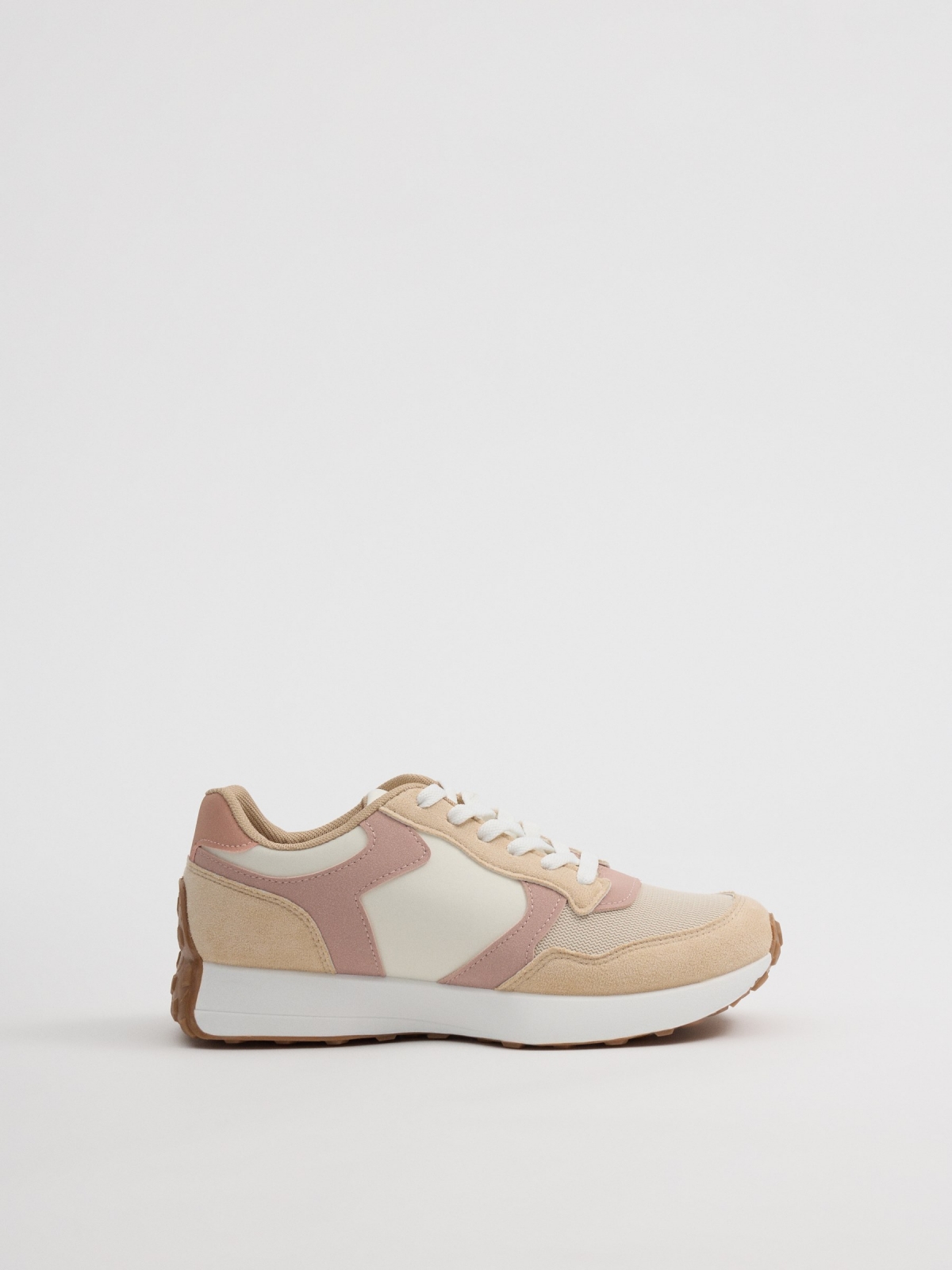 Beige and pink casual running sneakers multicolor profile view