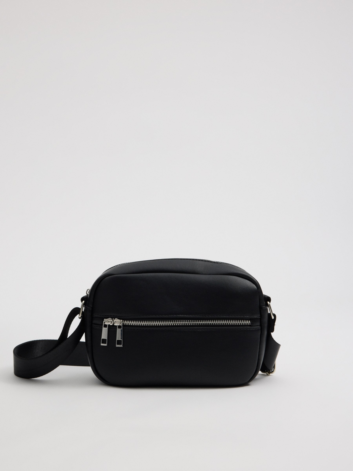 Black faux leather crossbody bag black general front view