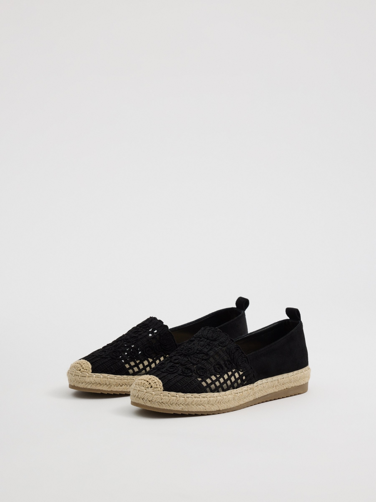 Black embroidered espadrilles black 45º front view