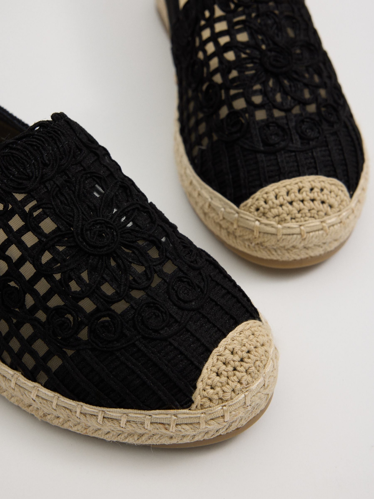 Black embroidered espadrilles black detail view