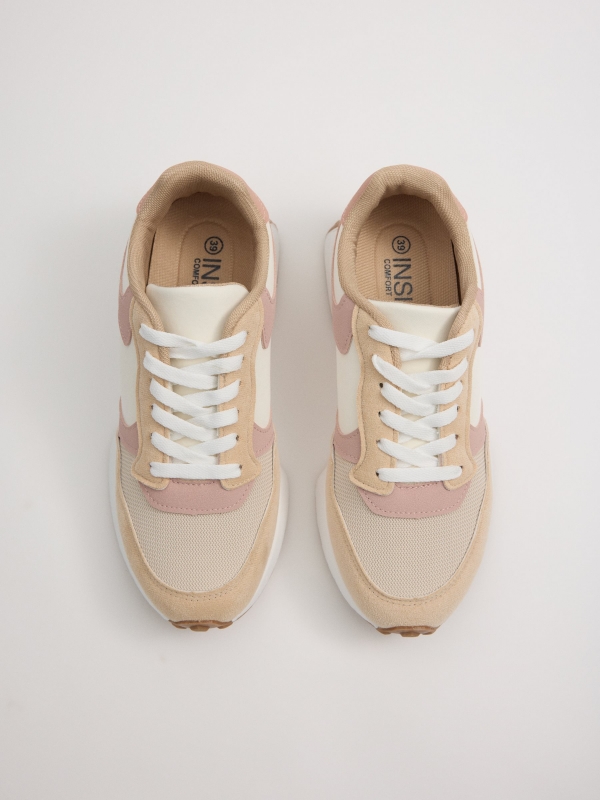 Beige and pink casual running sneakers multicolor zenithal view