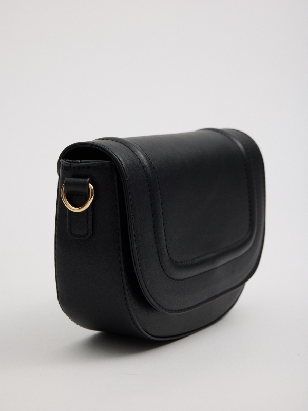 Black crossbody flap bag black general back view