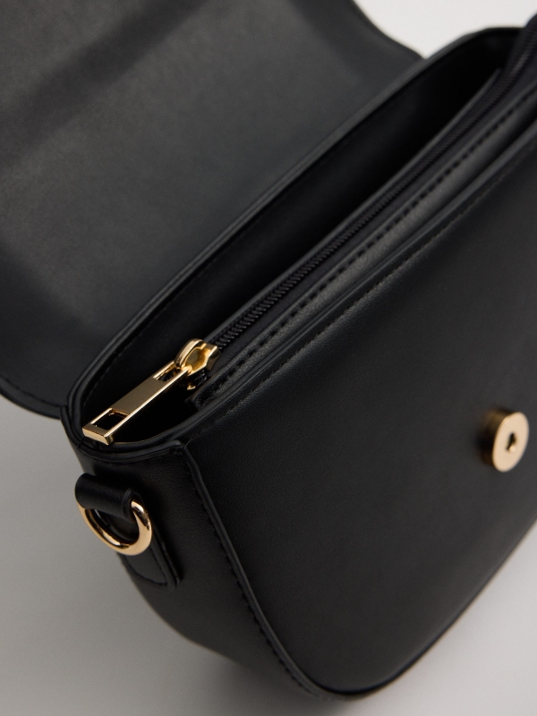 Black crossbody flap bag black 45º side view