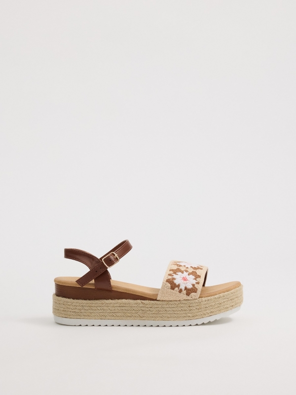 Crochet wedge sandals flowers sand profile view