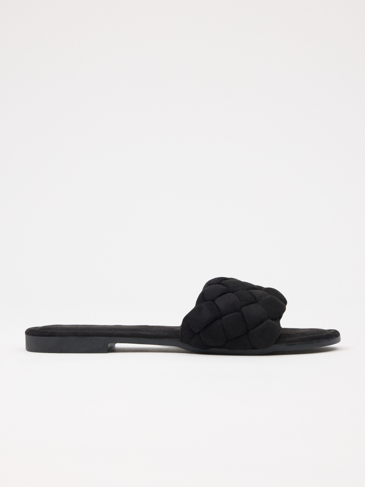 Braided slide sandal black profile view