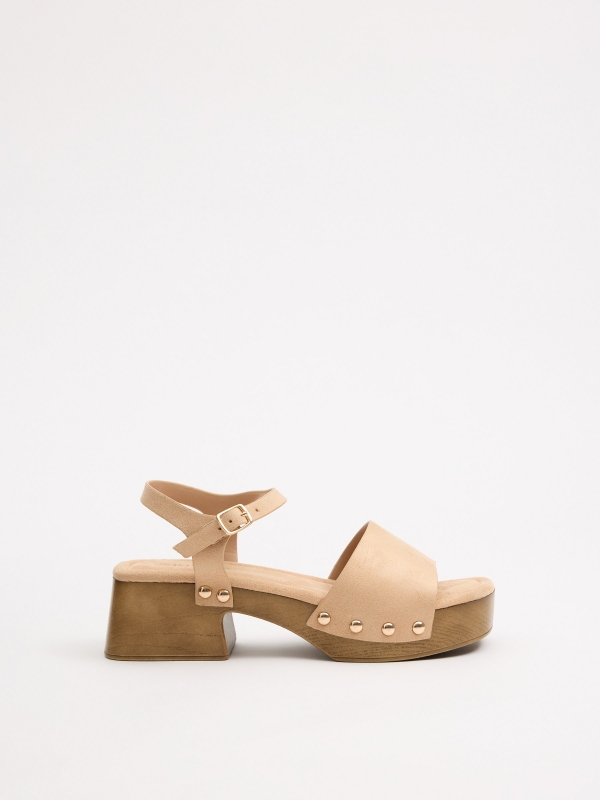 Square heel sandal sand sand profile view