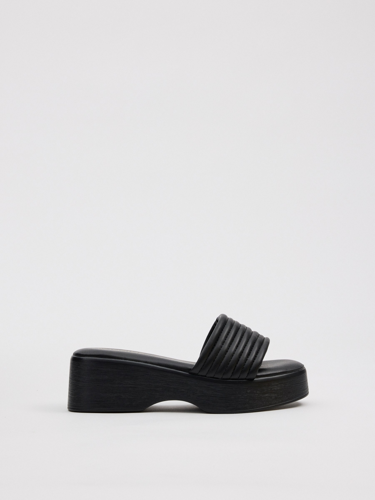 Wedge sandals faux leather black profile view