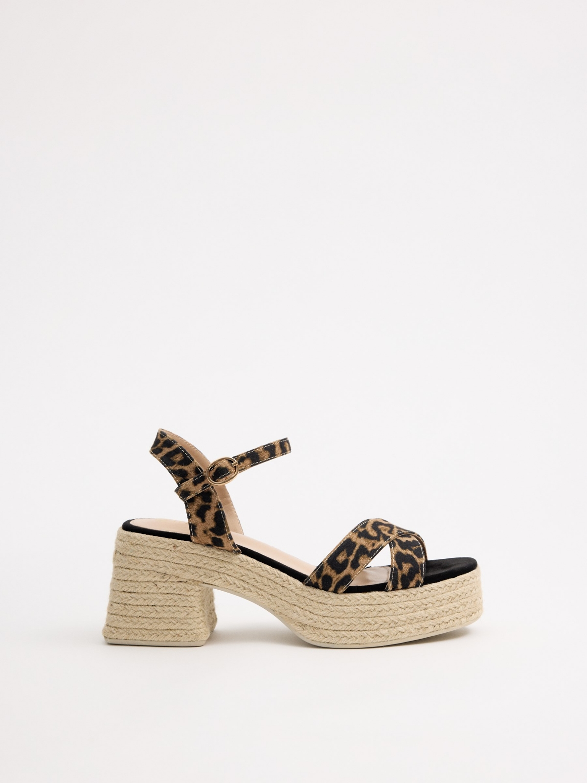 Sandalias de tacón leopardo negro vista perfil