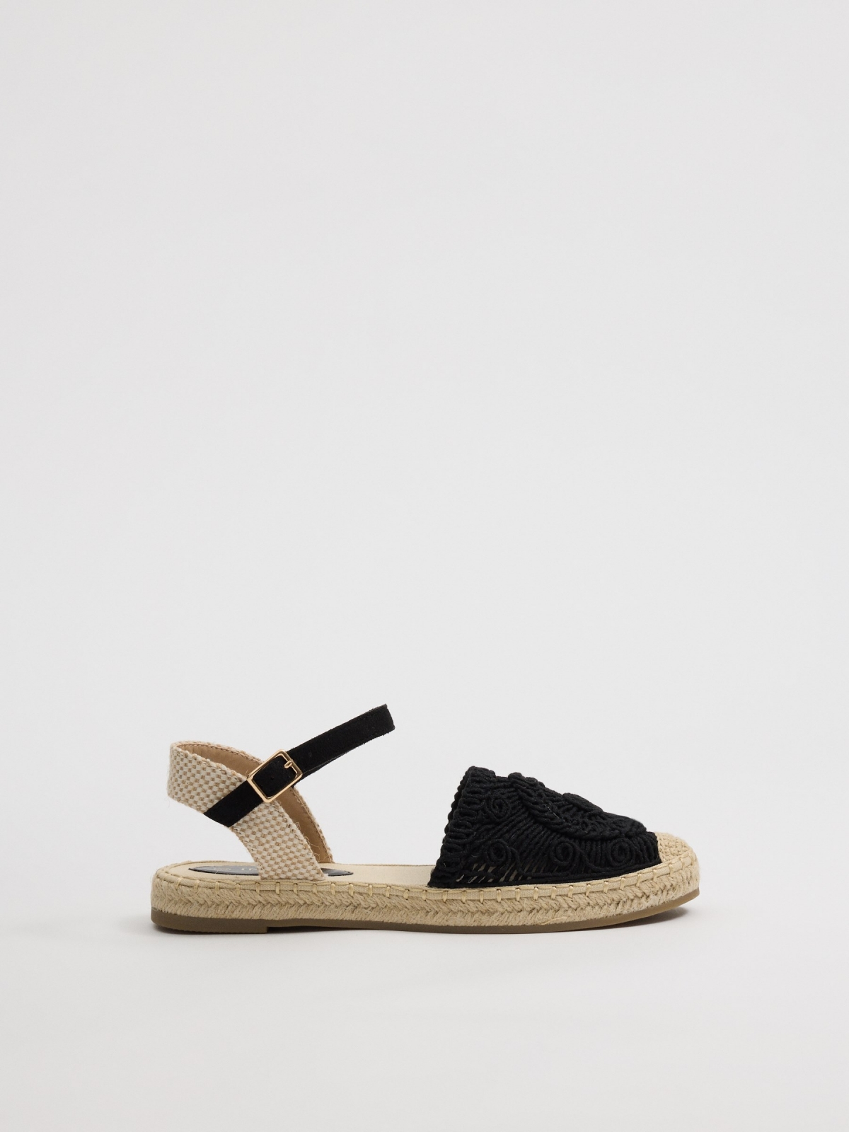 Jute sandals with embroidered strap black profile view