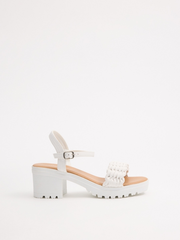 Platform sandals with braided strap white profile view