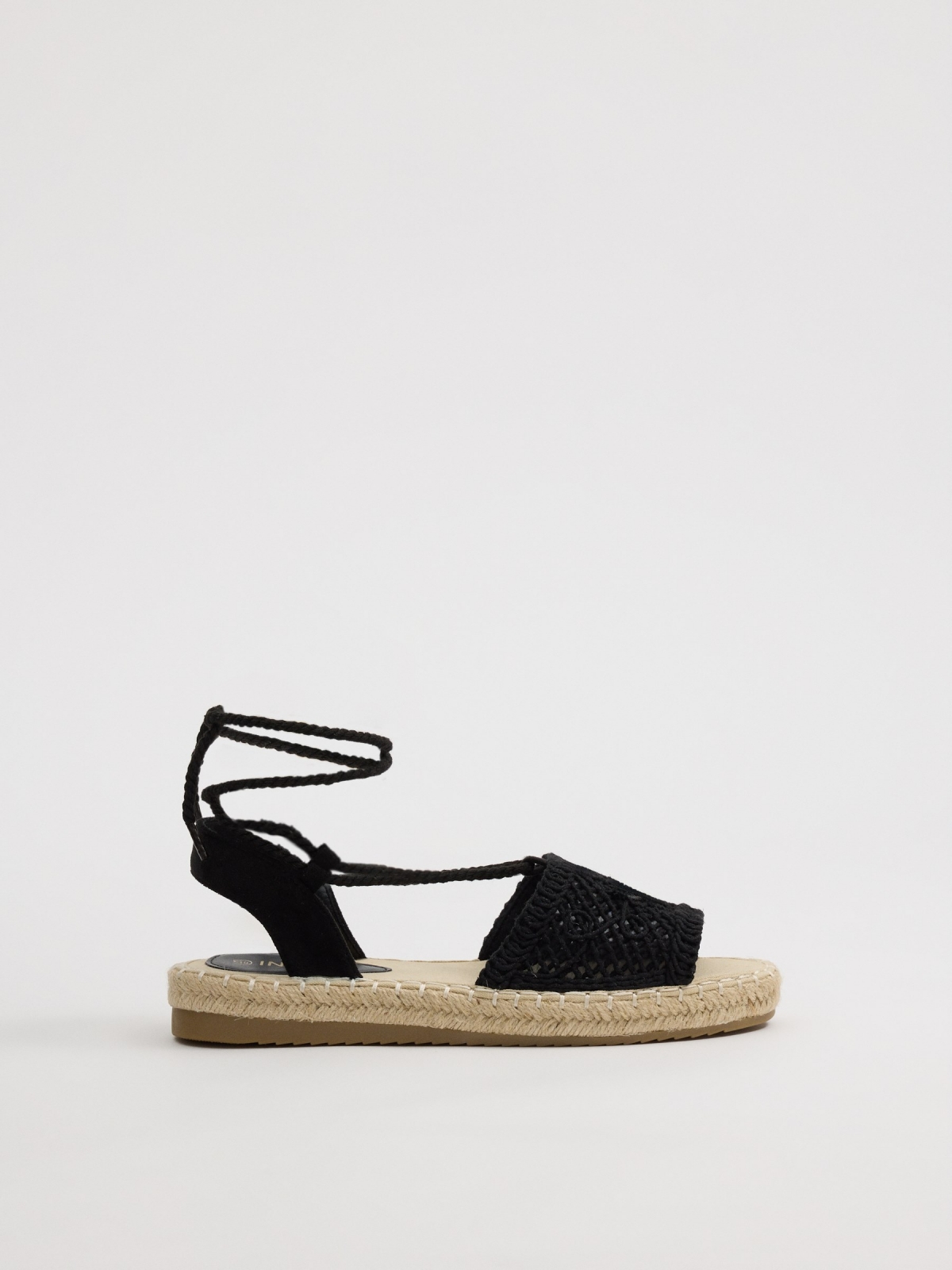 Jute sandals with openwork strap black profile view