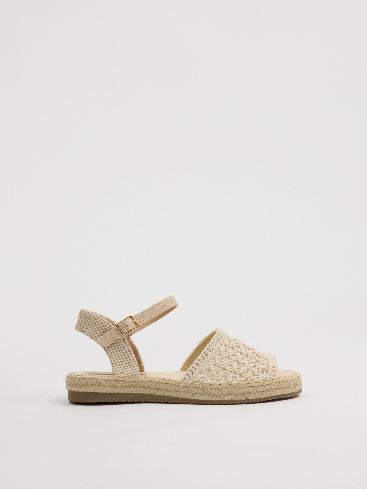 Sandalias yute bordada beige blanco roto vista perfil