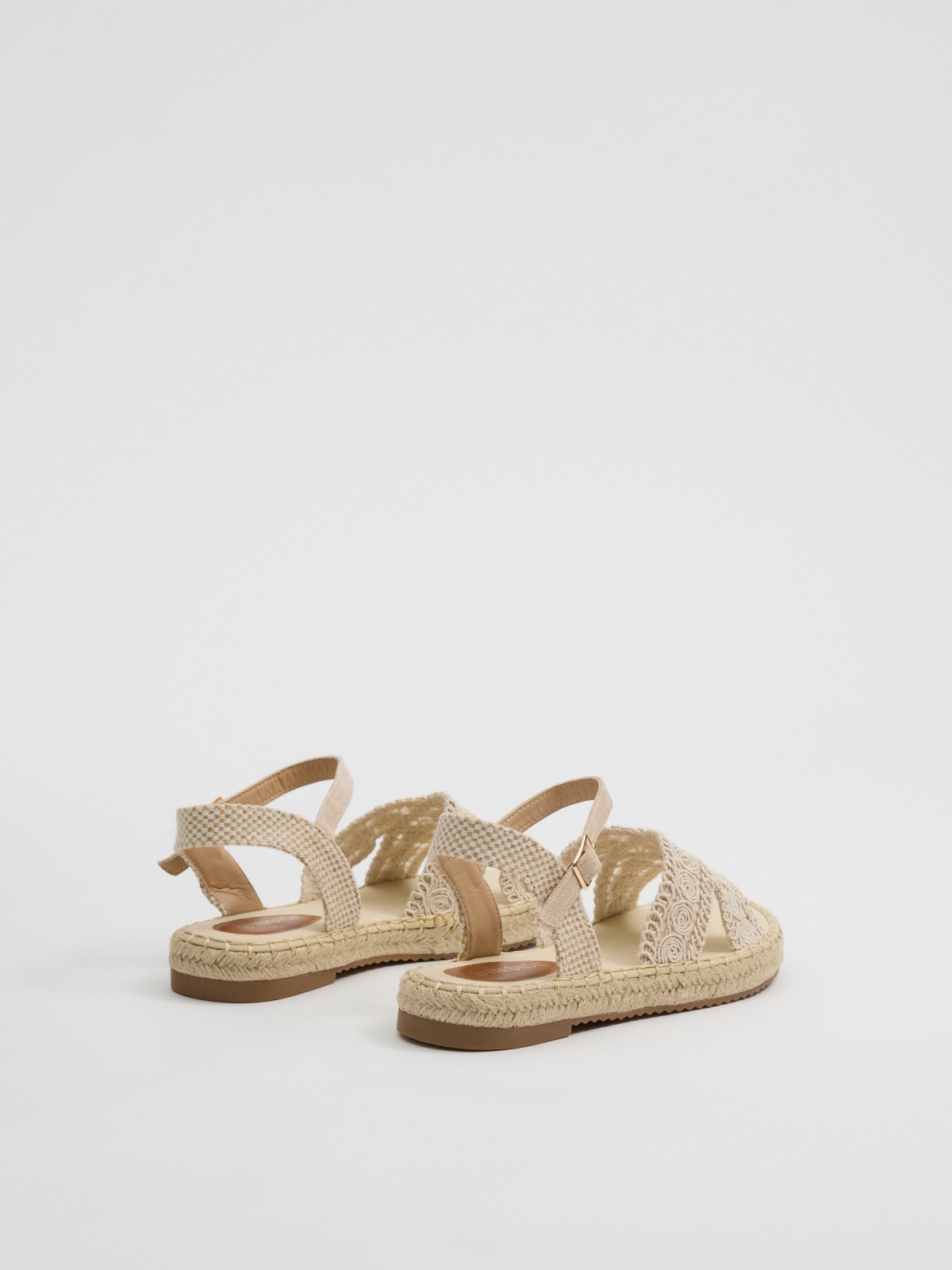 Jute sandals with crossed straps sand 45º back view