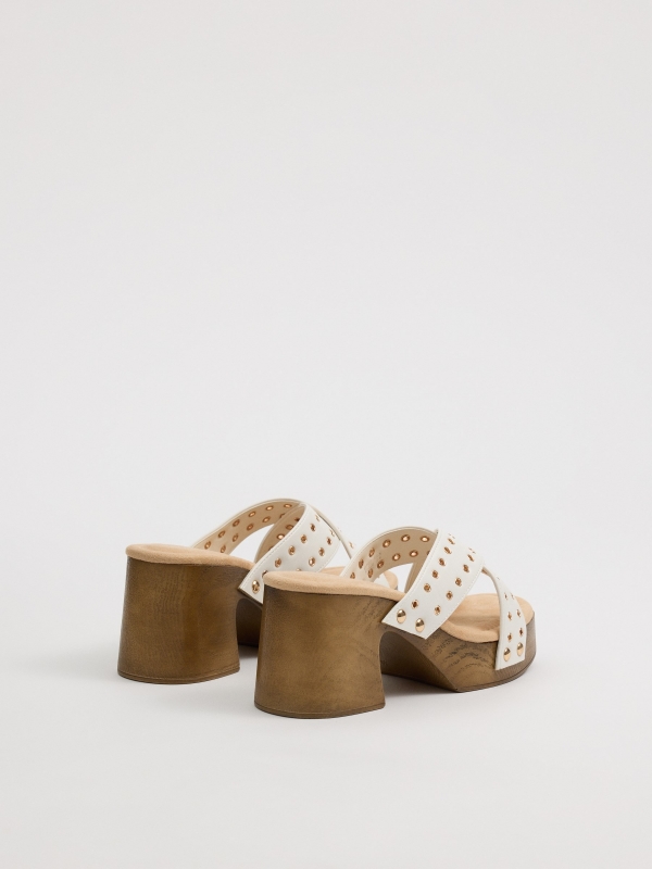 Cross-strap studded heeled sandals white 45º back view